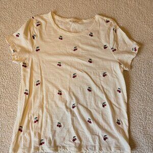 Lucky Brand NWOT Off White Shirt With Embroidered Cherries Size M